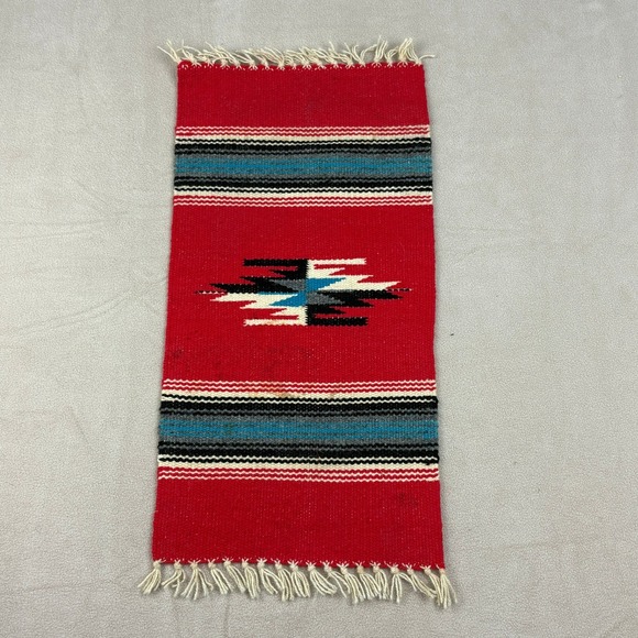 Other - Vintage Chimayo Handmade Woven Wool Rug Indigenous Spanish‎ Textile 19 x 10